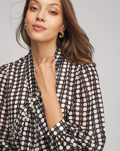 Chico's Clip-Dot Tie-Front Blouse Black