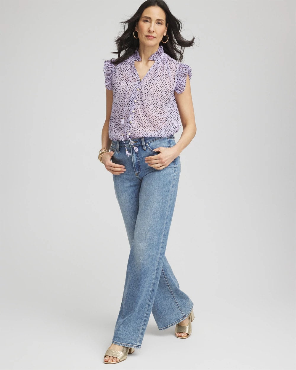 Chico's Cheetah Print Ruffle-Collar Blouse Violet Aura