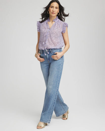 Chico's Cheetah Print Ruffle-Collar Blouse Violet Aura