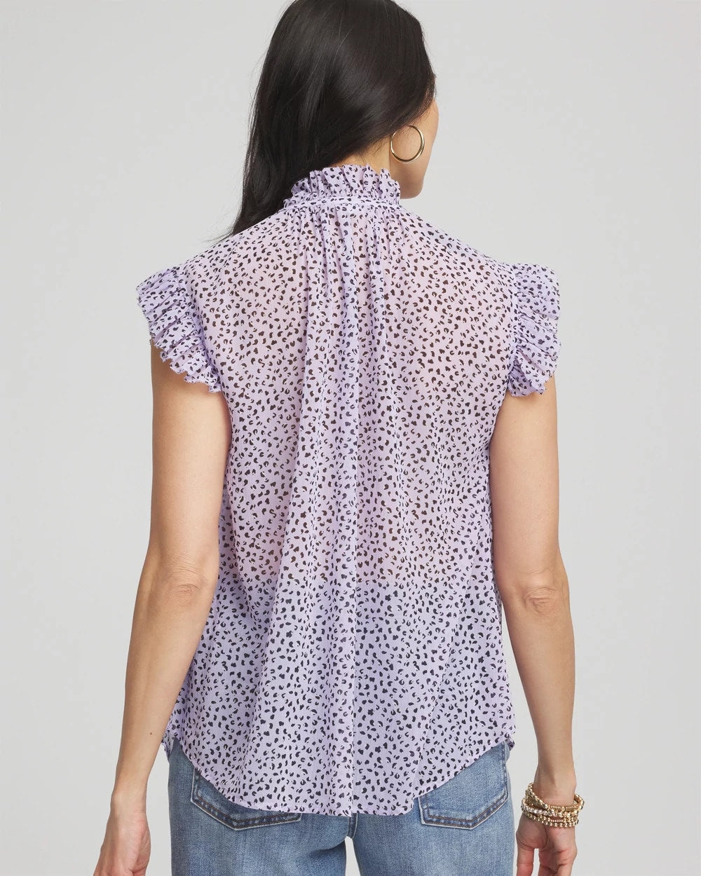 Chico's Cheetah Print Ruffle-Collar Blouse Violet Aura