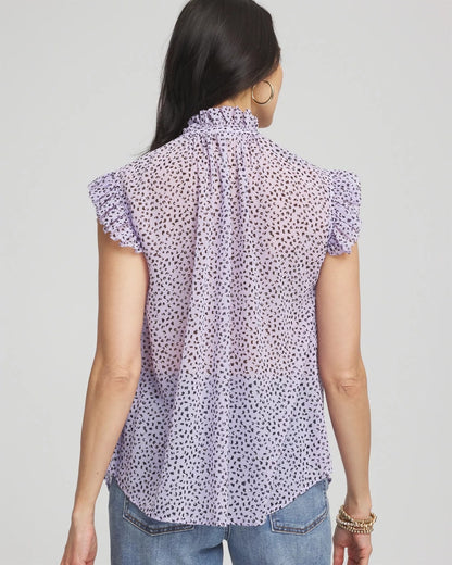 Chico's Cheetah Print Ruffle-Collar Blouse Violet Aura