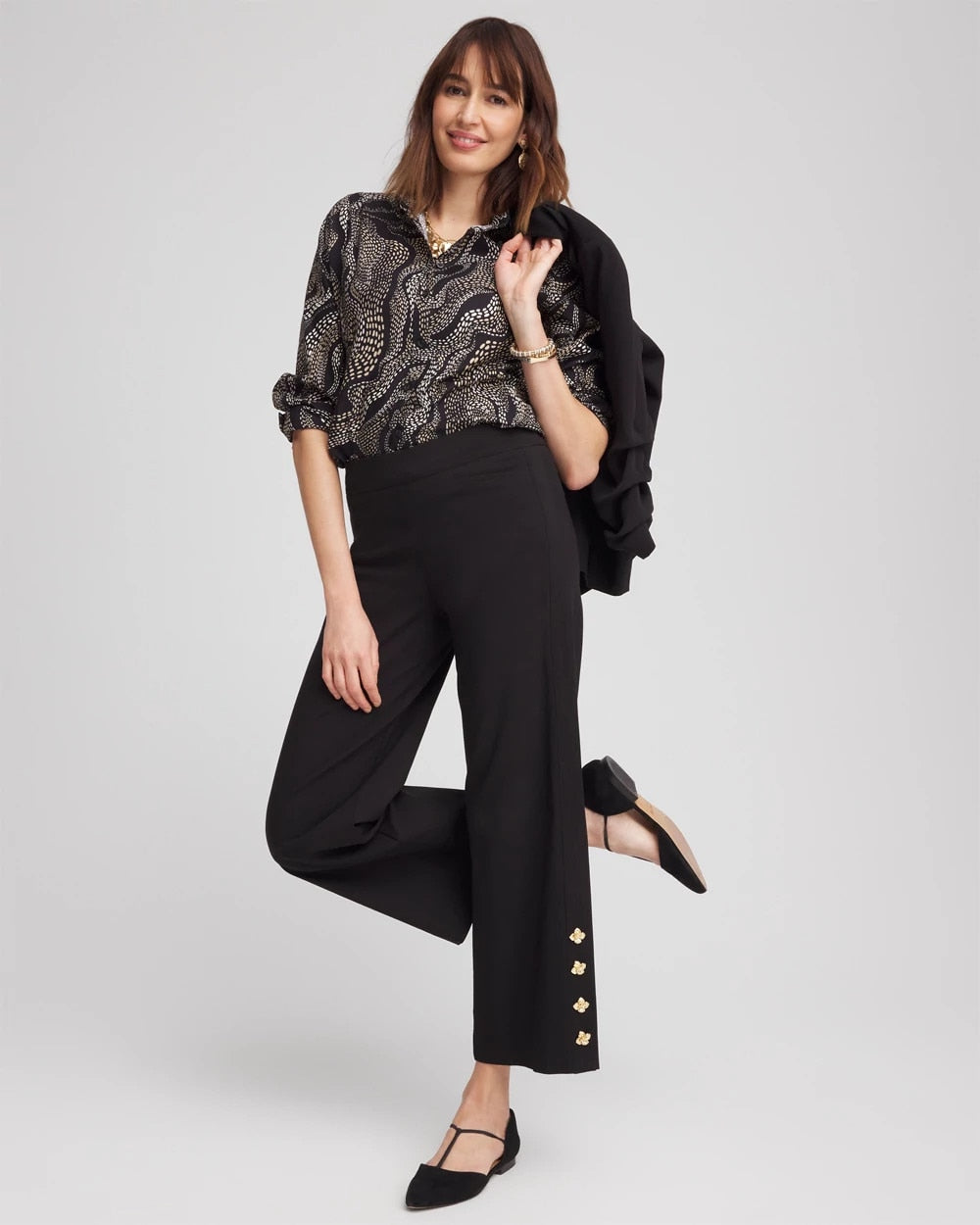 Chico's No Iron™ Sateen Swirls Print Shirt Black