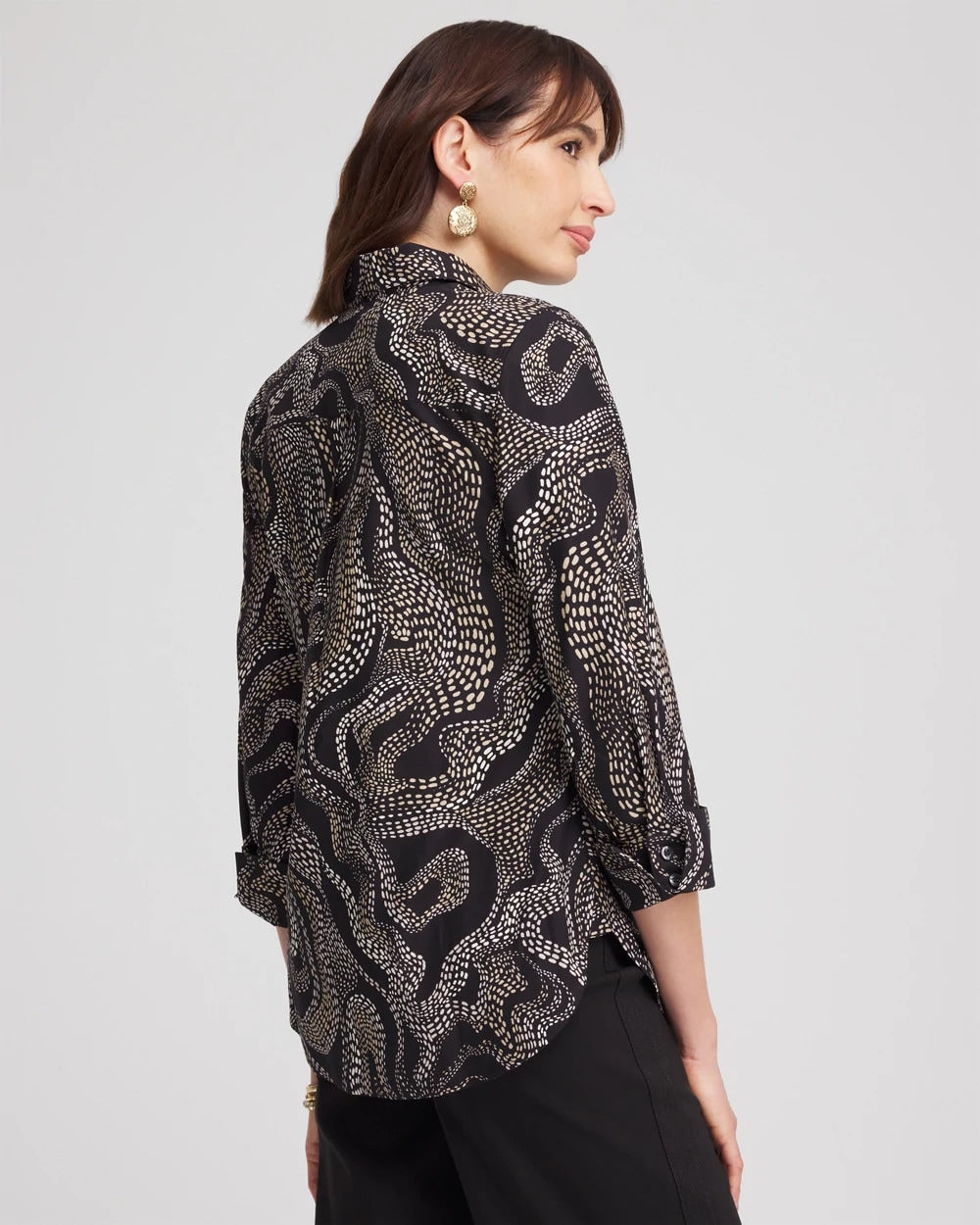 Chico's No Iron™ Sateen Swirls Print Shirt Black