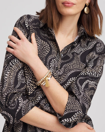 Chico's No Iron™ Sateen Swirls Print Shirt Black