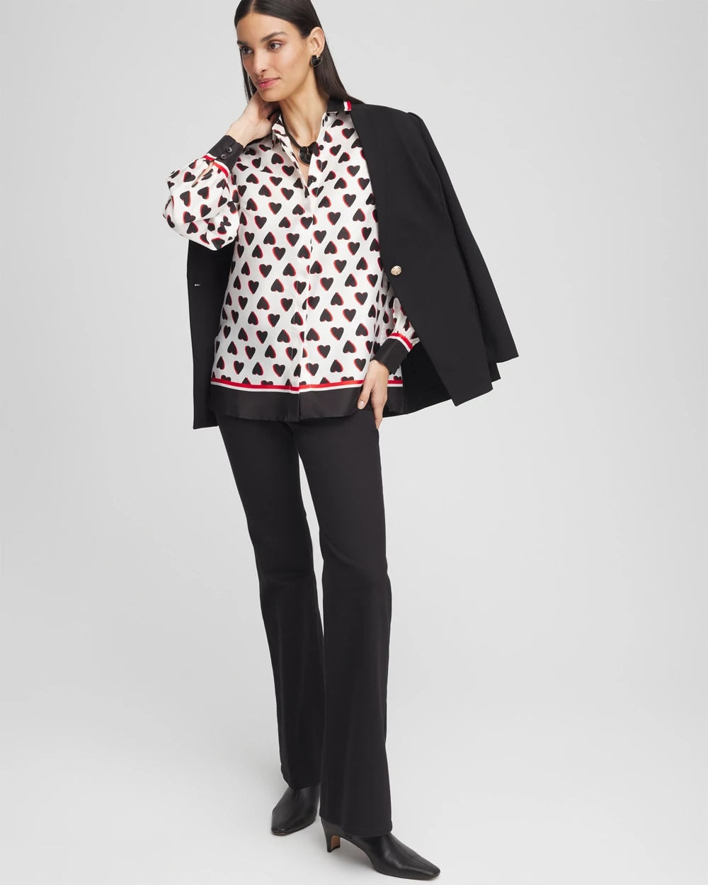 Chico's Classic Valentine's Day Blouse Black