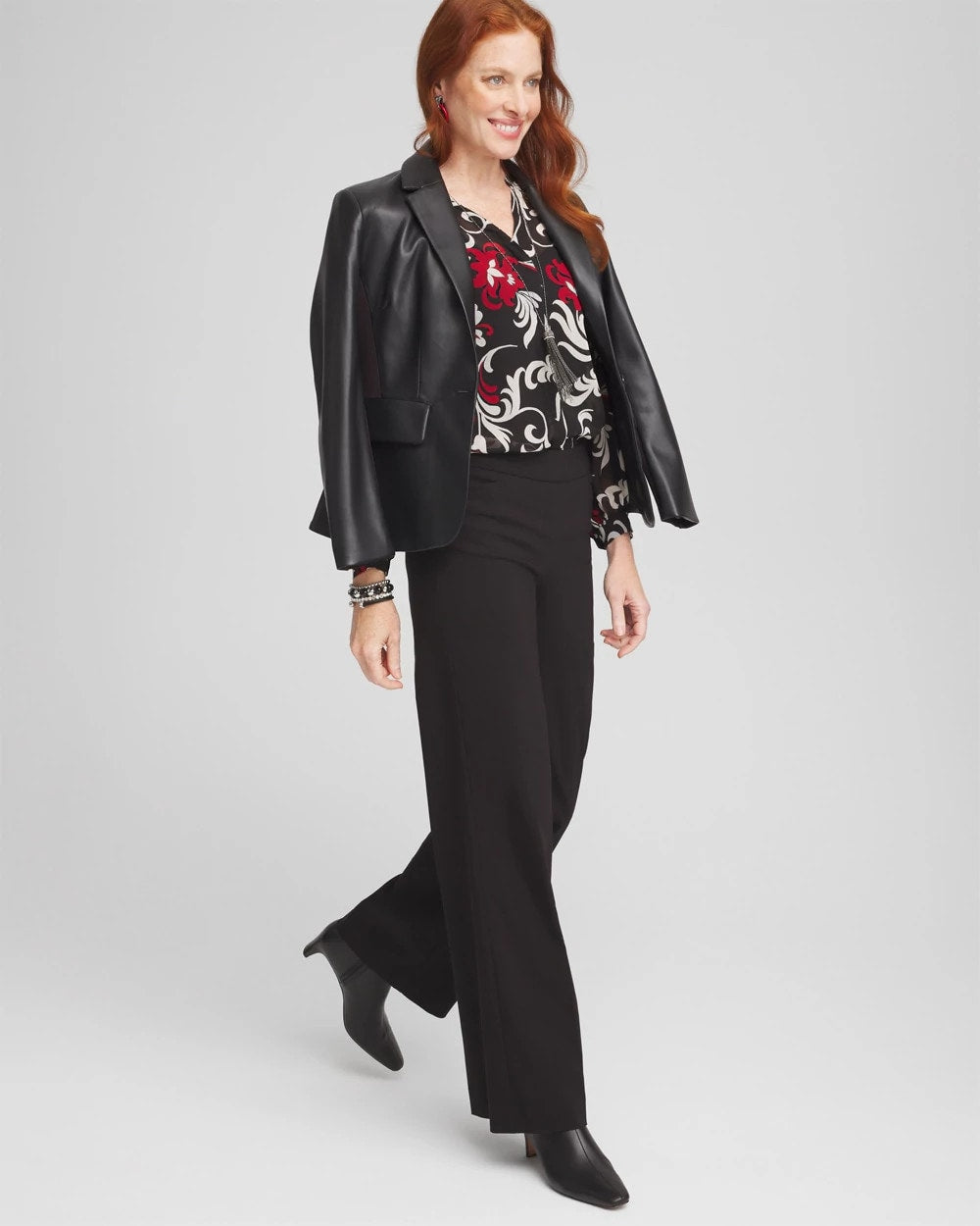 Chico's Crinkle Chiffon Floral Blouse Black
