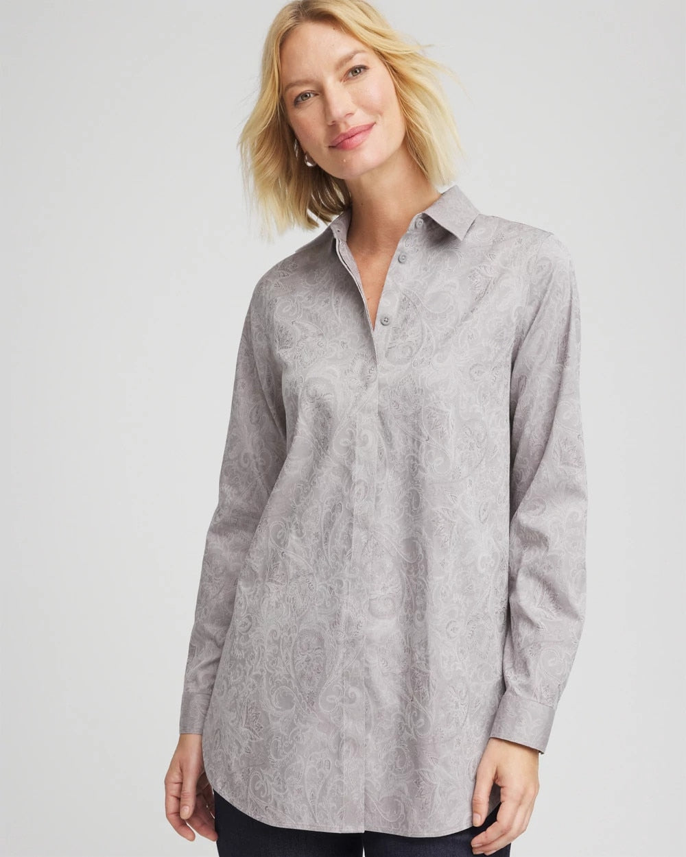 Chico's No Iron™ Lace Jacquard Stretch Tunic Moon Shade Gray