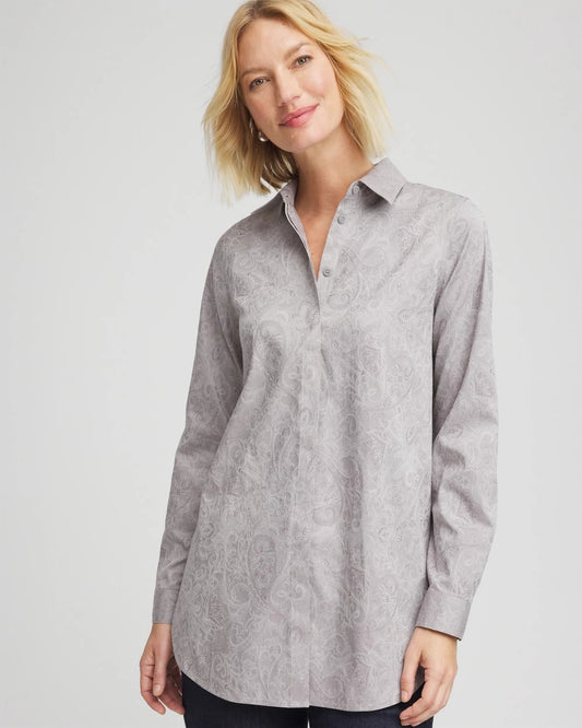 Chico's No Iron™ Lace Jacquard Stretch Tunic Moon Shade Gray