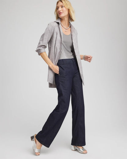 Chico's No Iron™ Lace Jacquard Stretch Tunic Moon Shade Gray