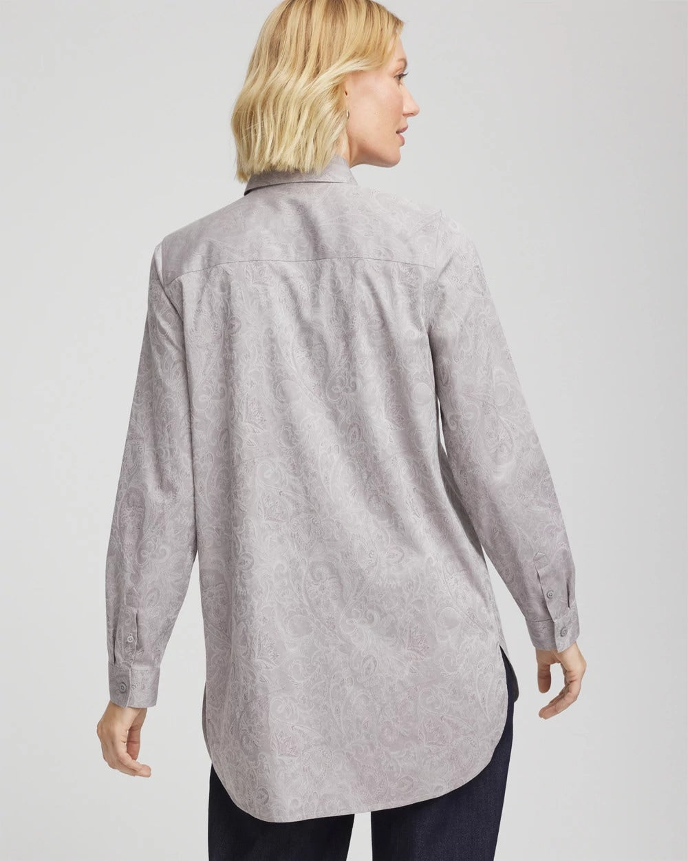 Chico's No Iron™ Lace Jacquard Stretch Tunic Moon Shade Gray