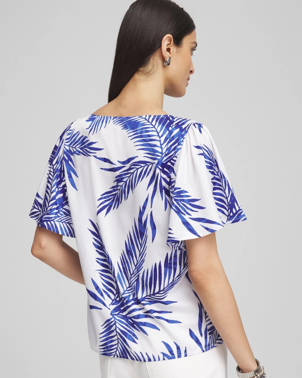 Chico's Flutter Sleeve Satin Top Blue Casa