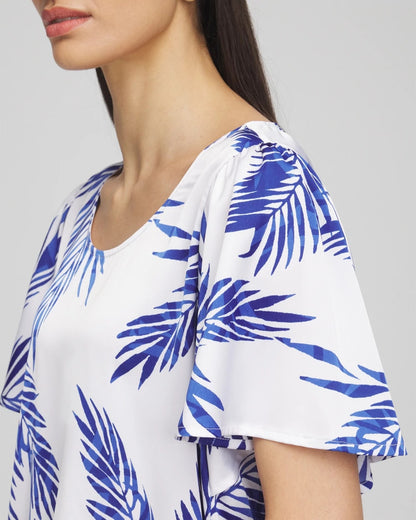 Chico's Flutter Sleeve Satin Top Blue Casa