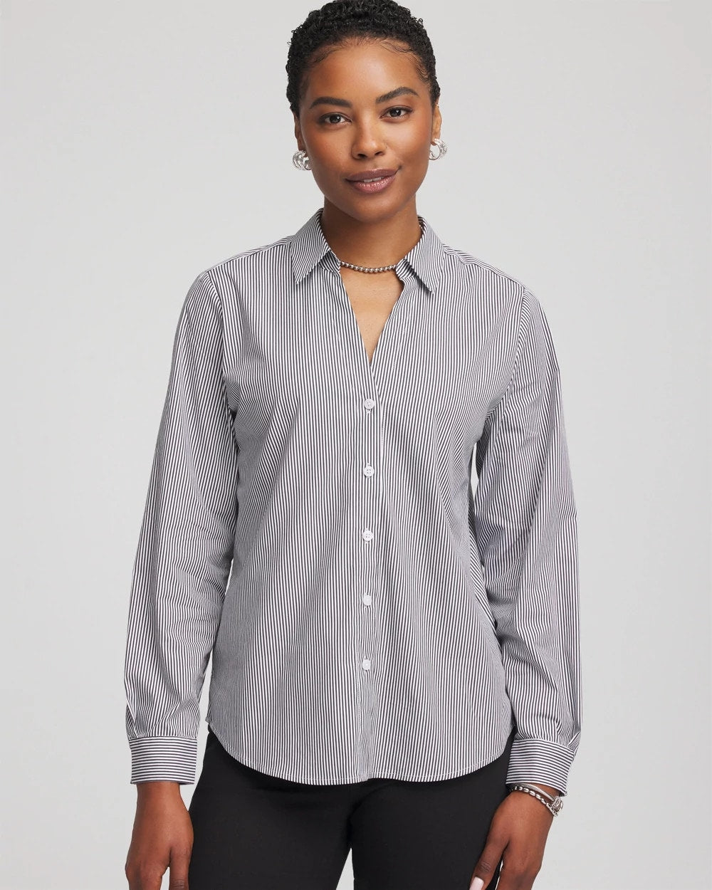 Chico's Poplin Stripe Shirt Black