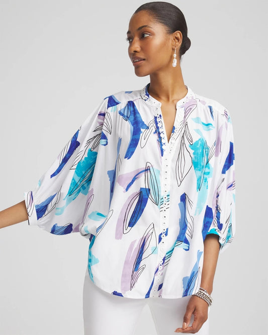 Chico's Batwing Sleeve Top Paradiso Blue