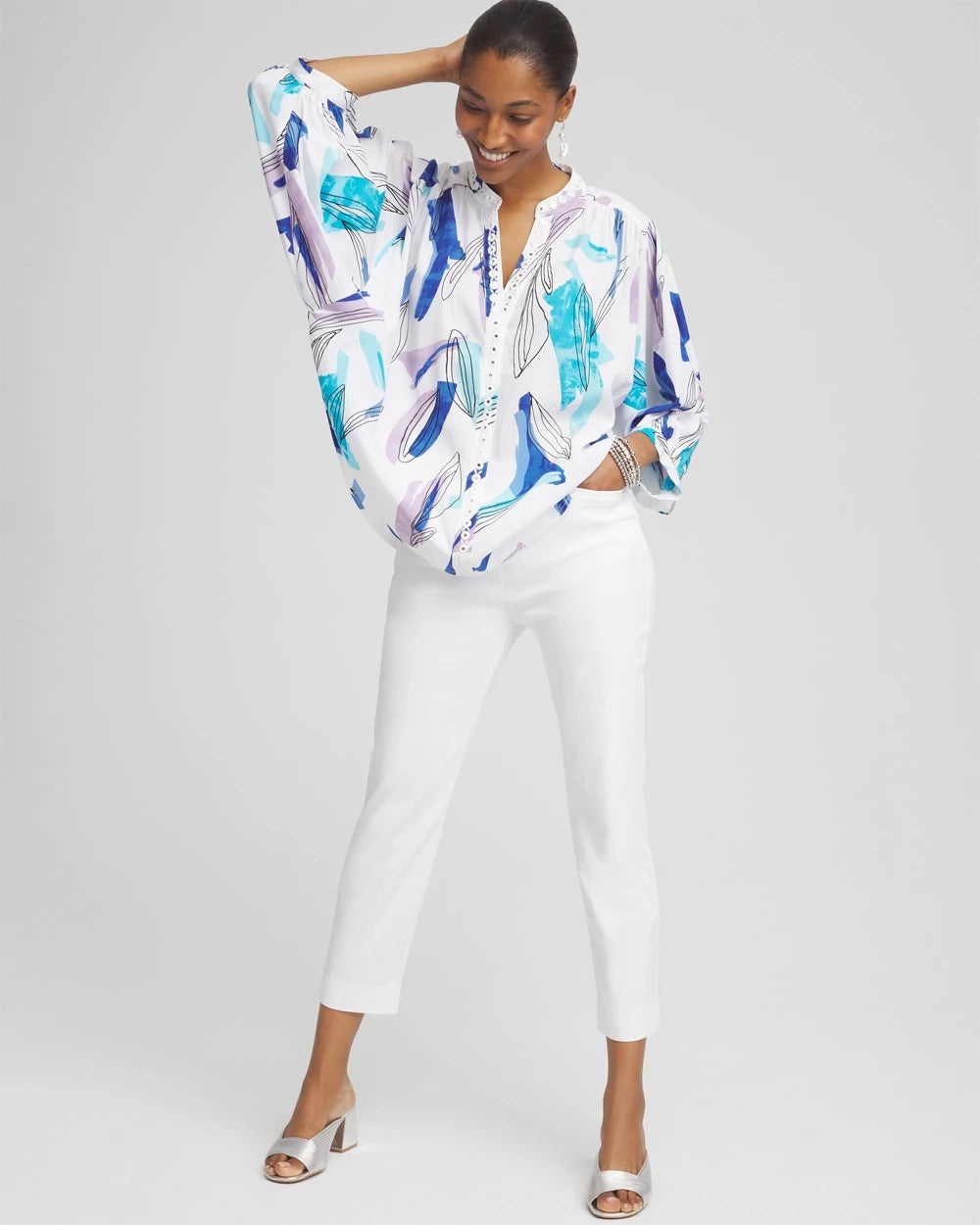 Chico's Batwing Sleeve Top Paradiso Blue