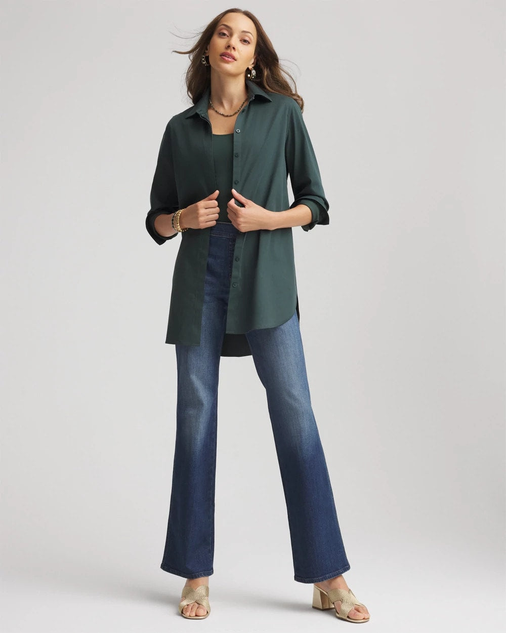 Chico's No Iron™ Long-Sleeved Tunic Darkest Spruce