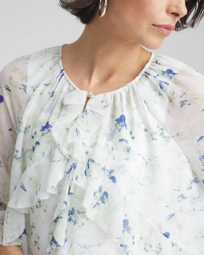 Chico's Georgette Sheer Ruffle Blouse Blue Pearl