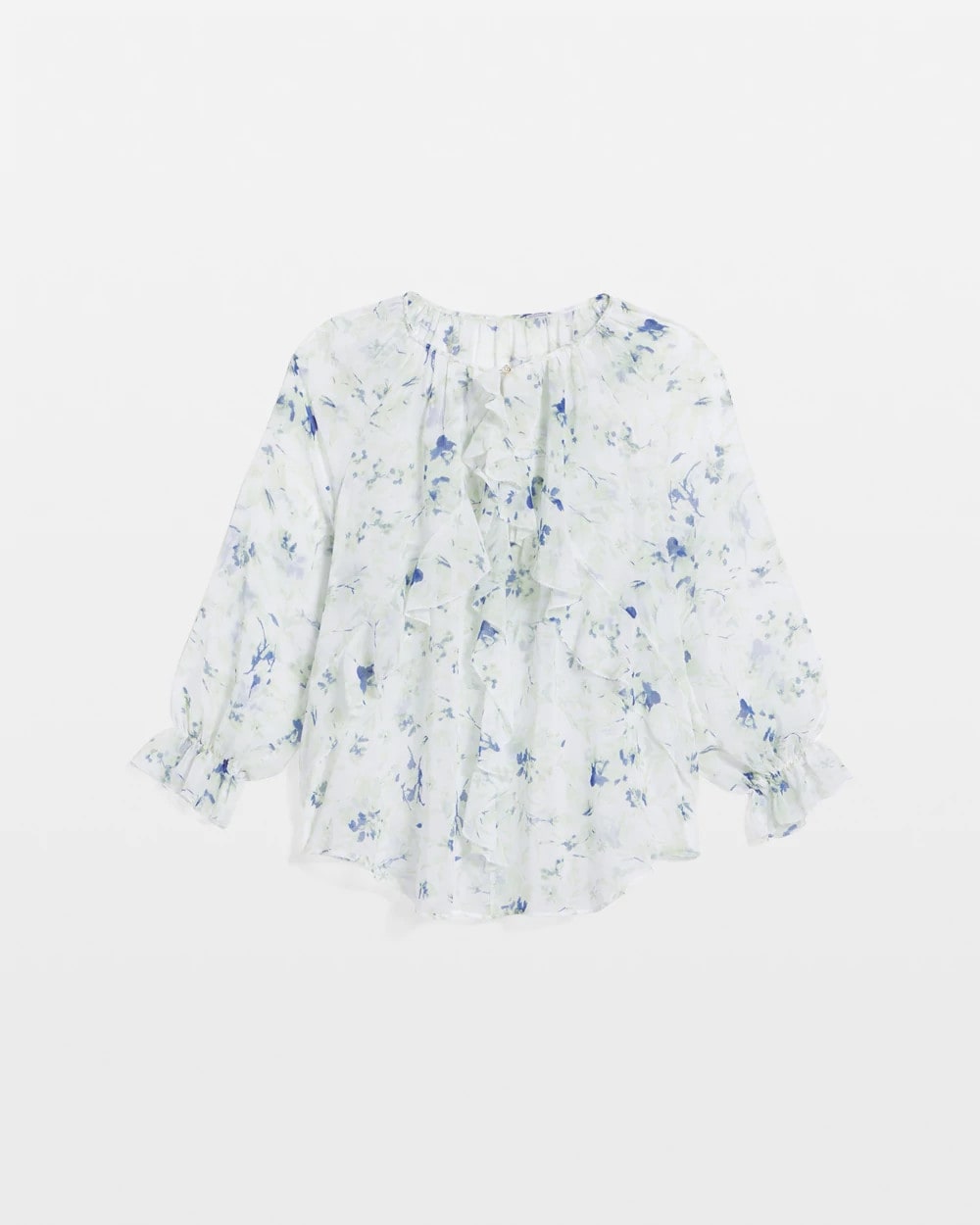 Chico's Georgette Sheer Ruffle Blouse Blue Pearl