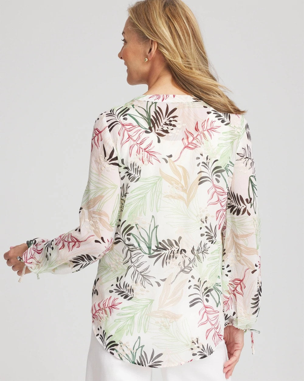 Chico's Drawstring Crinkle Chiffon Blouse Cafe Aroma