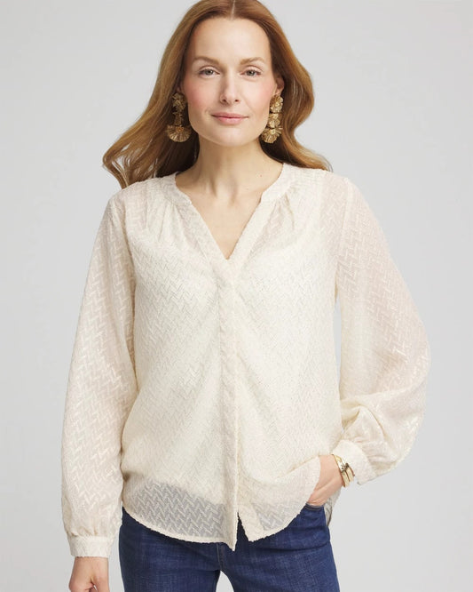 Chico's Chevron Blouson Sleeve Blouse Ecru