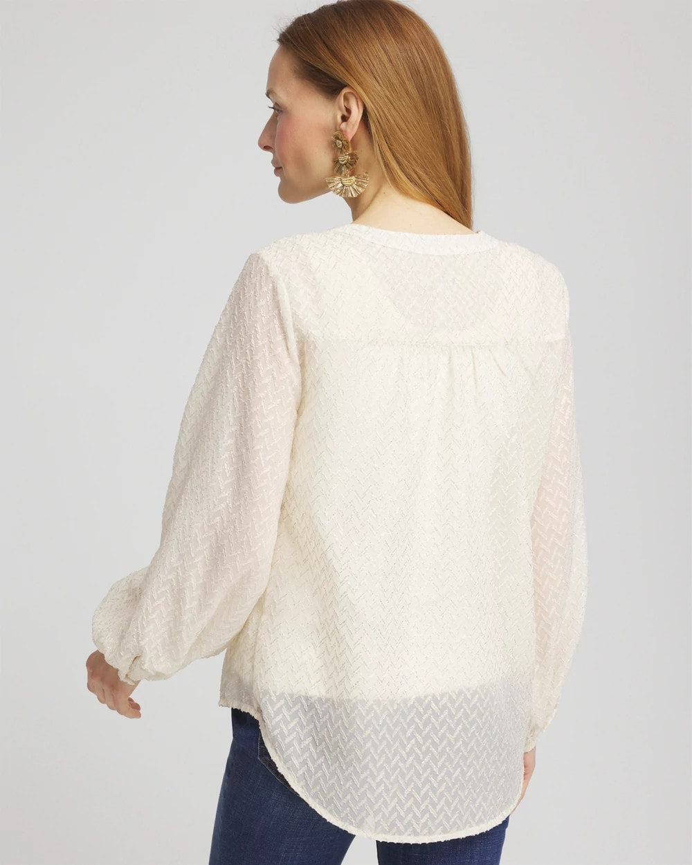 Chico's Chevron Blouson Sleeve Blouse Ecru