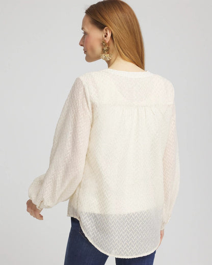 Chico's Chevron Blouson Sleeve Blouse Ecru
