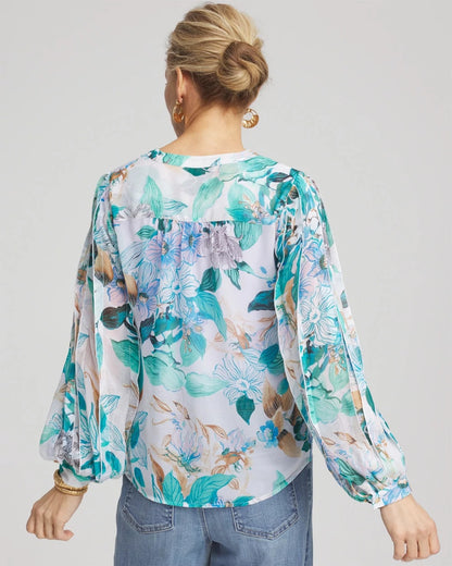 Chico's Georgette Billow Sleeved Blouse Paradiso Blue