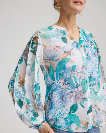 Chico's Georgette Billow Sleeved Blouse Paradiso Blue