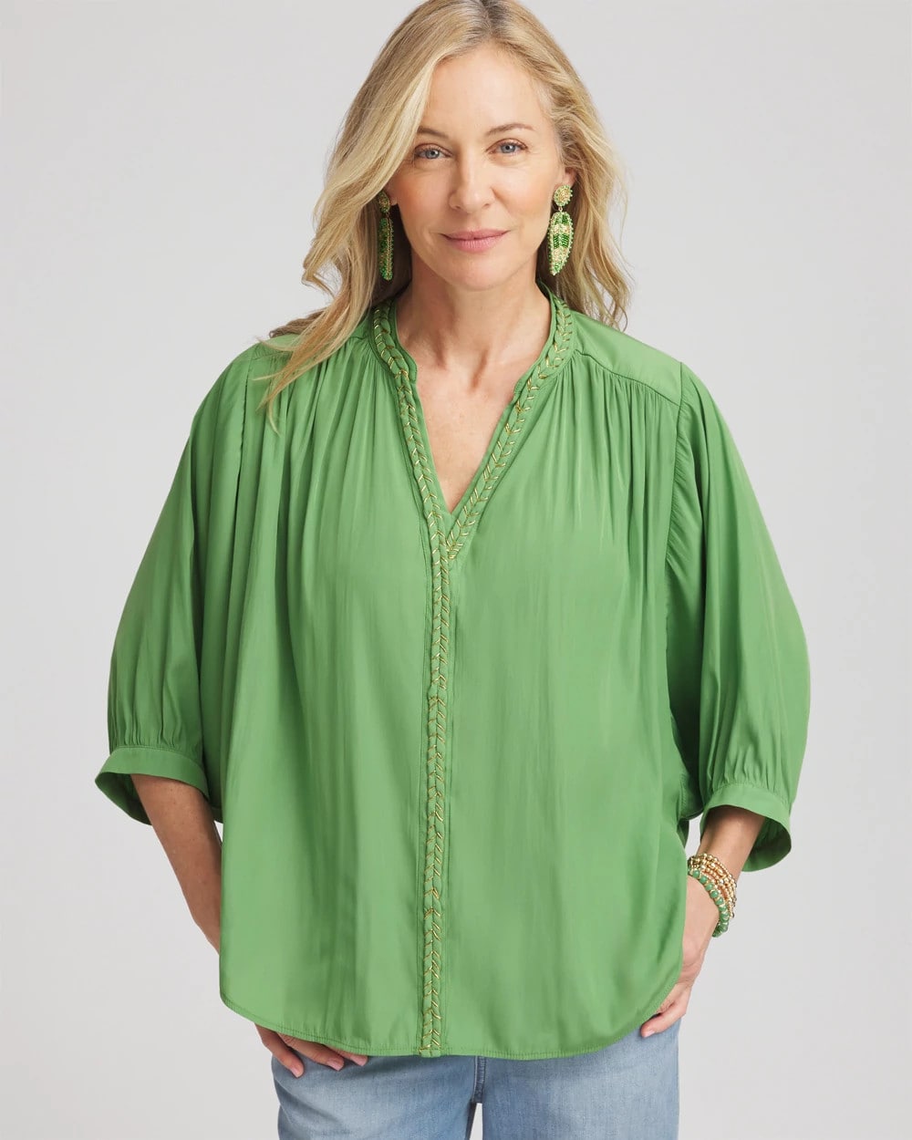 Chico's Braided Batwing Blouse Salted Lime