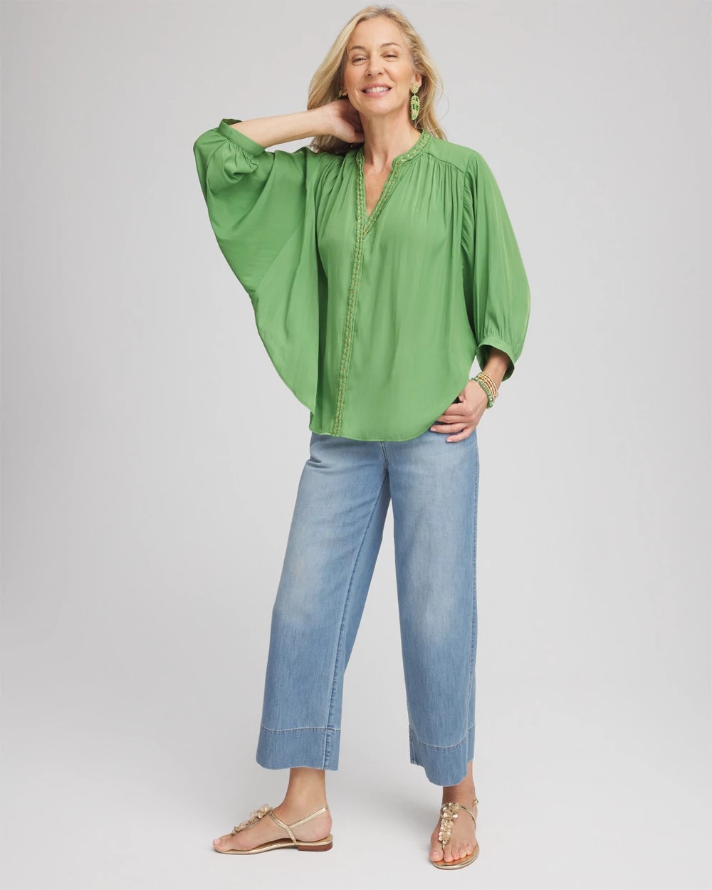Chico's Braided Batwing Blouse Salted Lime