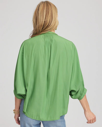 Chico's Braided Batwing Blouse Salted Lime