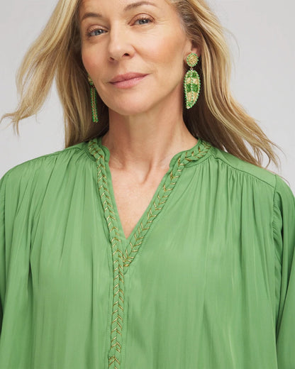 Chico's Braided Batwing Blouse Salted Lime