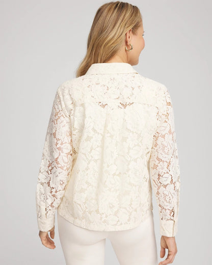 Chico's Classic-Fit Collared Lace Shirt English Cream
