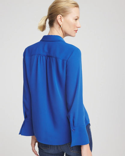 Chico's Ruffle-Trim Chiffon Blouse Cobalt Stone