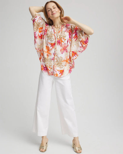 Chico's Floral Braided Batwing Blouse Crushed Berries