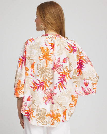 Chico's Floral Braided Batwing Blouse Crushed Berries