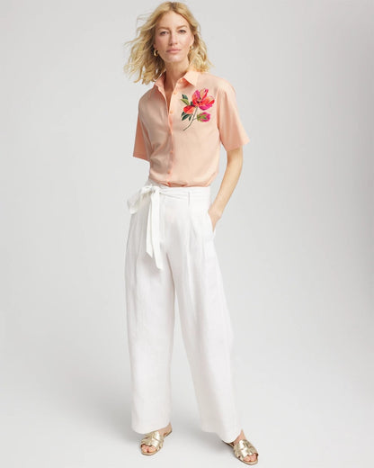 Chico's No Iron™ Embroidered Floral Short-Sleeve Shirt Sunset Peach