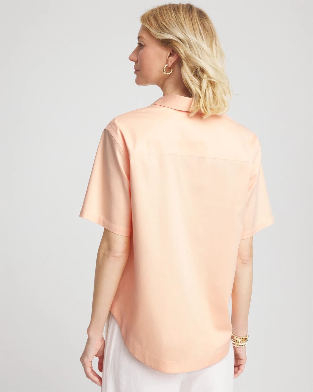 Chico's No Iron™ Embroidered Floral Short-Sleeve Shirt Sunset Peach