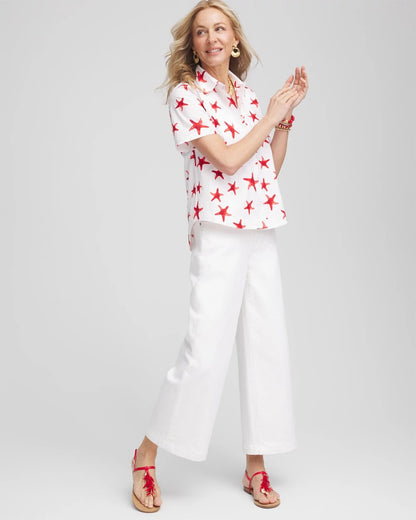 Chico's Starfish Short Sleeve Swing Shirt Red Glow