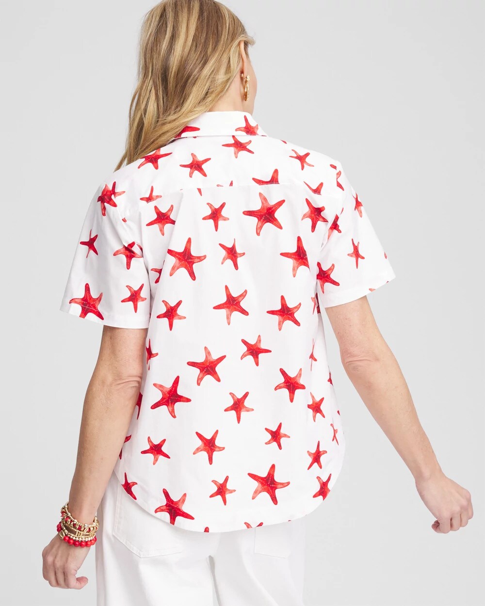 Chico's Starfish Short Sleeve Swing Shirt Red Glow