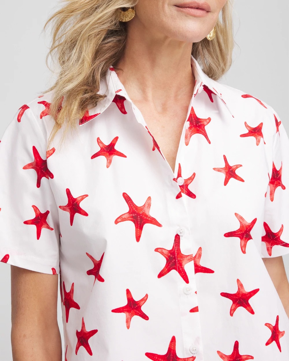 Chico's Starfish Short Sleeve Swing Shirt Red Glow