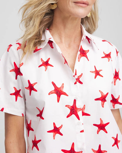 Chico's Starfish Short Sleeve Swing Shirt Red Glow