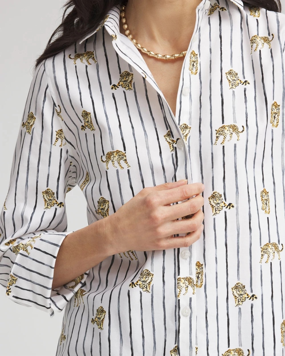 Chico's No Iron™ Leopard Graphic Shirt Optic White