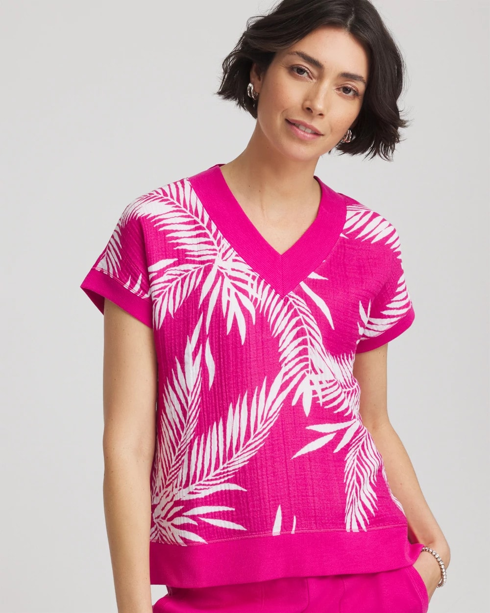 Chico's Zenergy® Tropical Gauze Top Crushed Berries