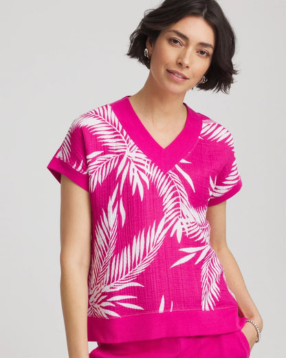 Chico's Zenergy® Tropical Gauze Top Crushed Berries