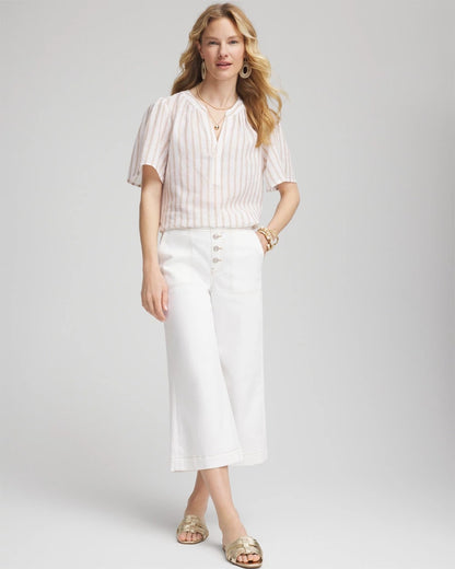Chico's Striped Linen Popover Shirt Sycamore