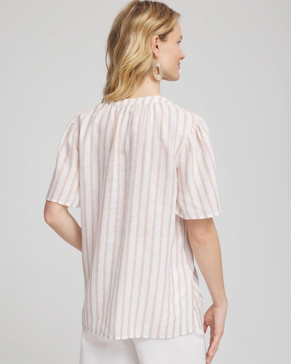 Chico's Striped Linen Popover Shirt Sycamore