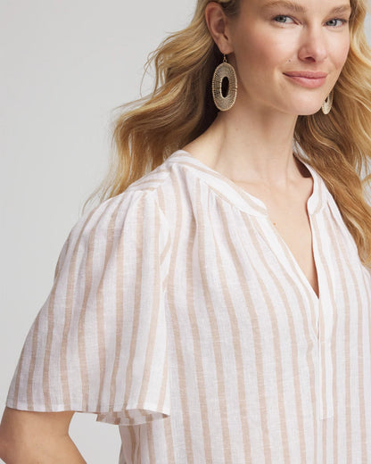 Chico's Striped Linen Popover Shirt Sycamore