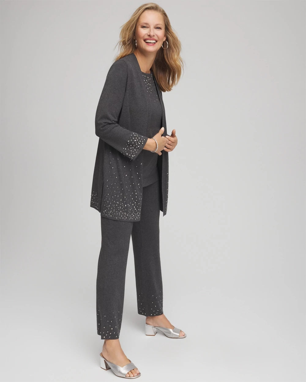Chico's Travelers™ Rhinestone Cardigan Graphite Gray