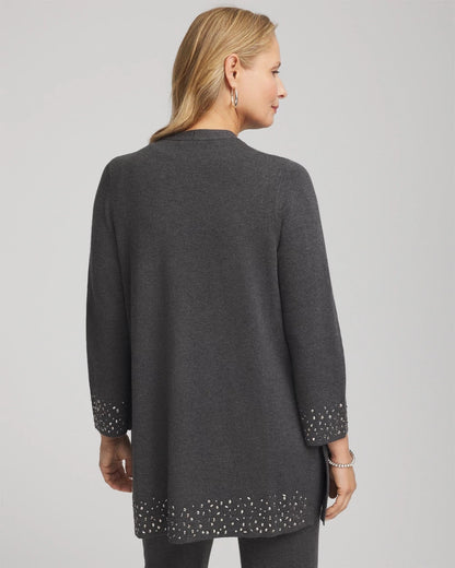 Chico's Travelers™ Rhinestone Cardigan Graphite Gray